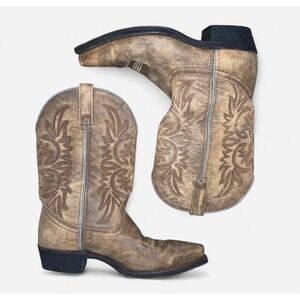 Dingo Western Cowboy Boots Womens Size 8.5 Distressed Leather Tan Pull On DI7522